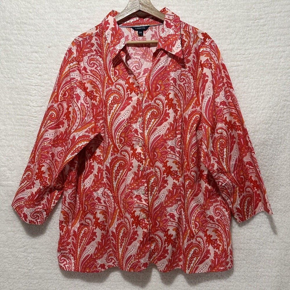 LANDS' END Women's Orange Paisley Button Blouse Size‎ 24W